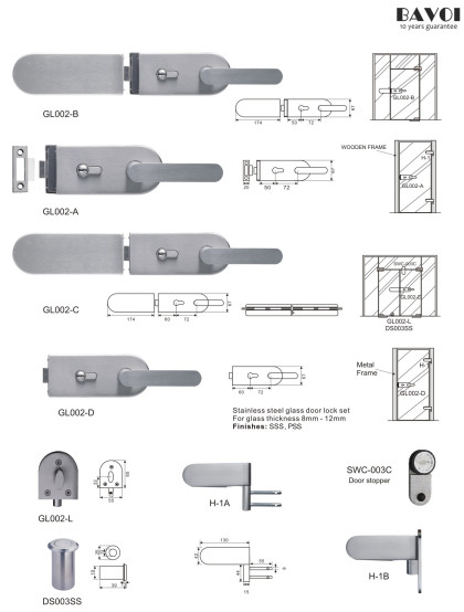 Sense-Stainless steel glass door lock manufacturer[GL002A,B,C,D,L,H-1A,B]
